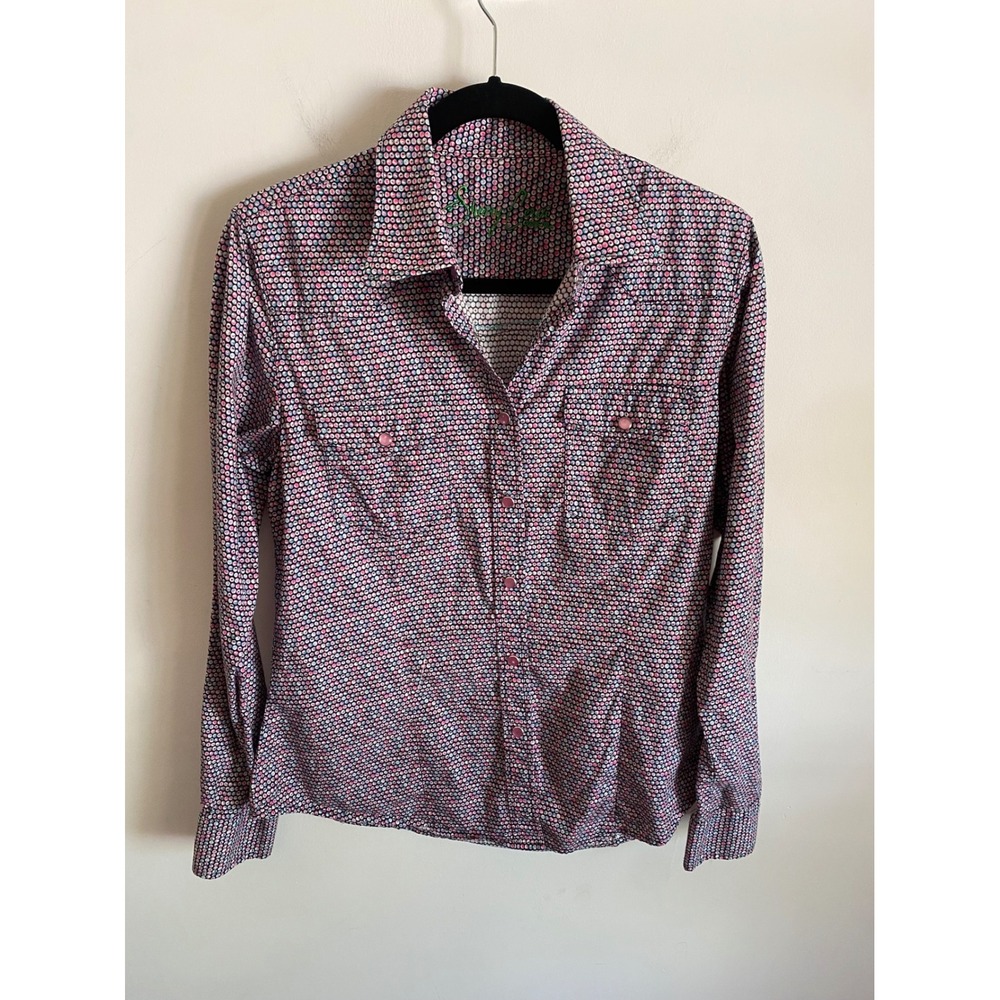 Sherry Cervi Resistol Womens Pink Blue Dot Western Pearl Snap‎ Shirt Cotton L/S